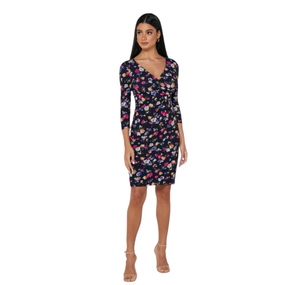 LAUREN RALPH LAUREN Cleora Front Twist Sheath Dress V-Neck 3/4 Sleeve NWT - Picture 3 of 13